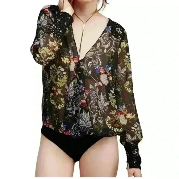 Free People Intimately Must Have Been Love Sheer Floral Long Sleeve Bodysuit XS - Picture 1 of 16